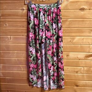 No Boundaries Black Floral High-Slit Skort with Pink & Green Bloom